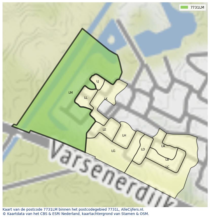 Afbeelding van het postcodegebied 7731 LM op de kaart.