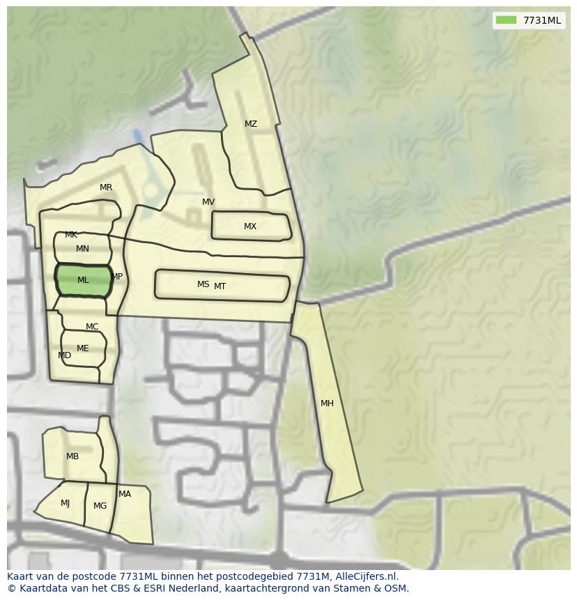 Afbeelding van het postcodegebied 7731 ML op de kaart.