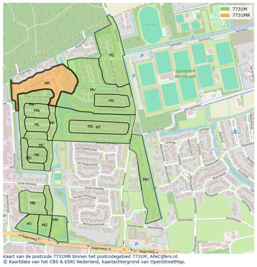 Afbeelding van het postcodegebied 7731 MR op de kaart.