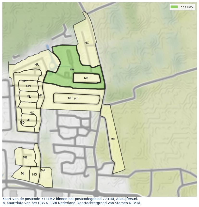 Afbeelding van het postcodegebied 7731 MV op de kaart.
