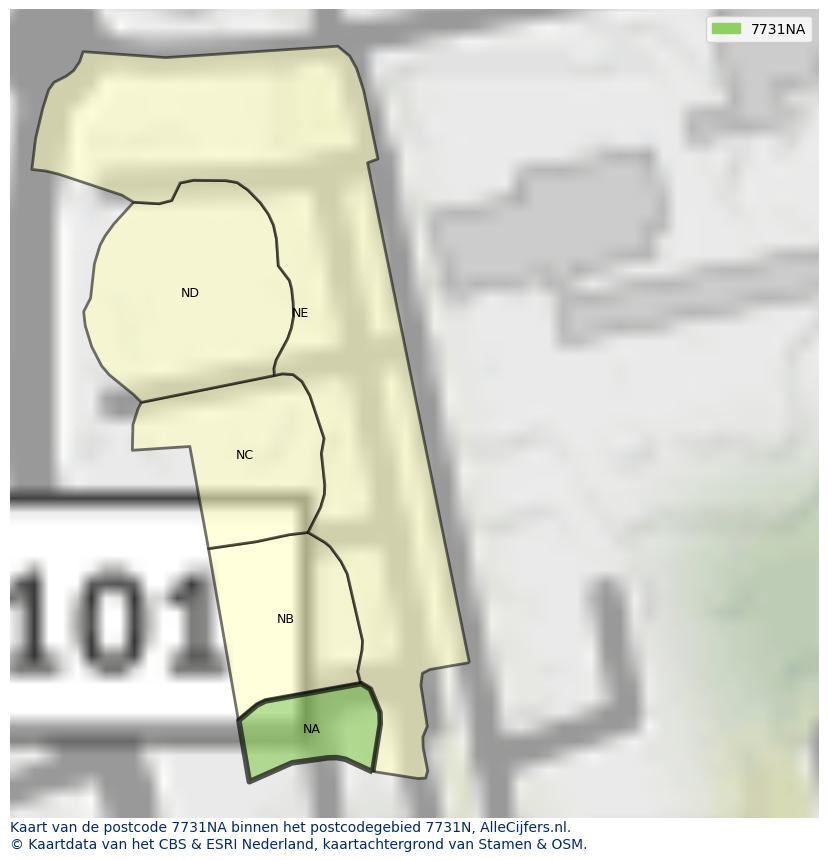 Afbeelding van het postcodegebied 7731 NA op de kaart.