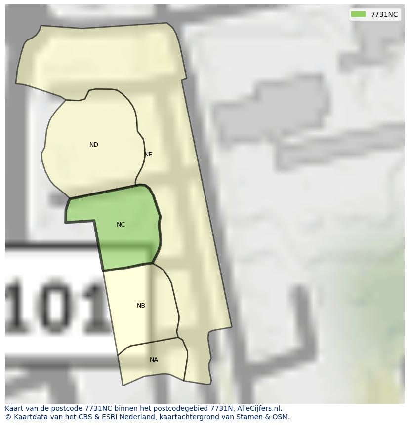 Afbeelding van het postcodegebied 7731 NC op de kaart.