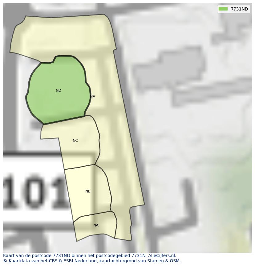 Afbeelding van het postcodegebied 7731 ND op de kaart.