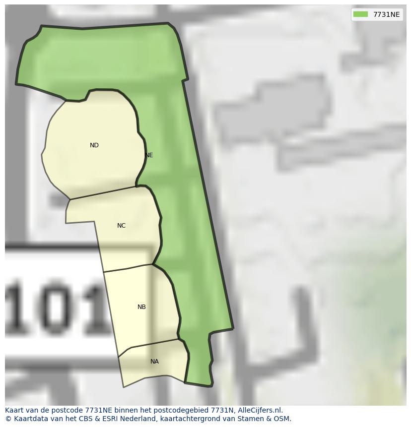 Afbeelding van het postcodegebied 7731 NE op de kaart.