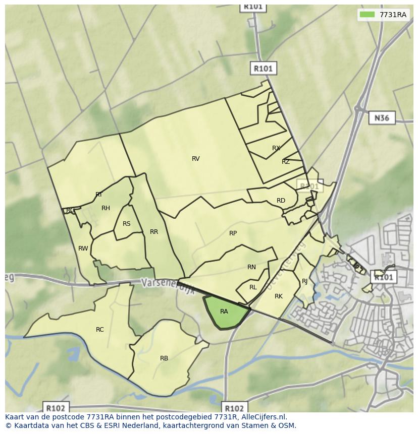 Afbeelding van het postcodegebied 7731 RA op de kaart.
