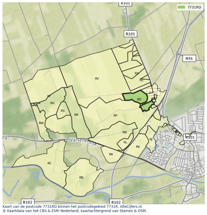 Afbeelding van het postcodegebied 7731 RD op de kaart.