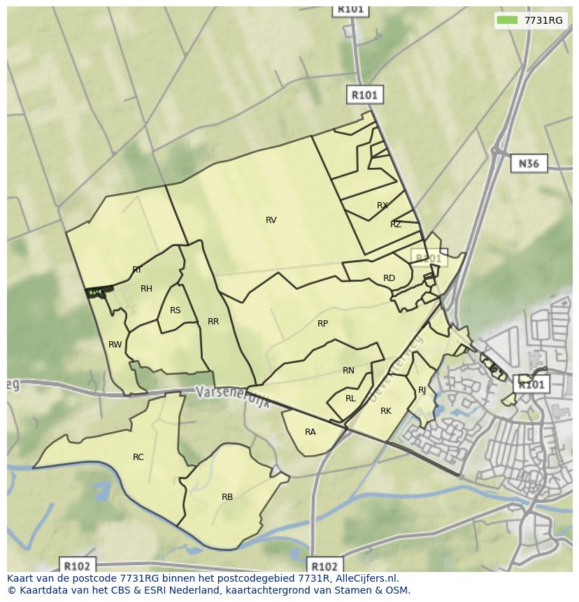 Afbeelding van het postcodegebied 7731 RG op de kaart.