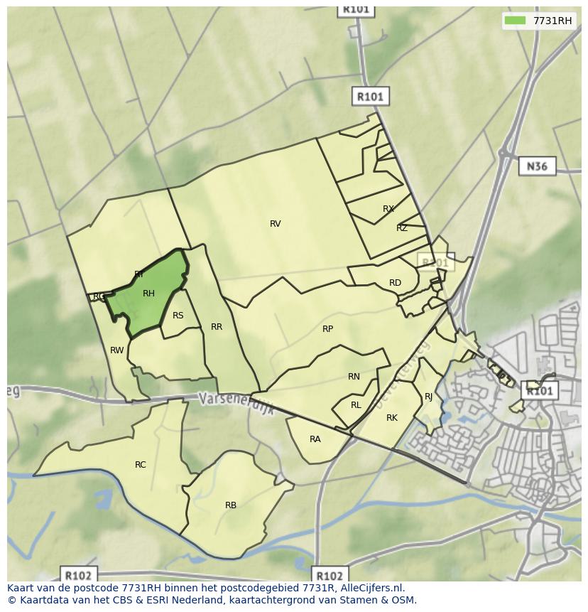 Afbeelding van het postcodegebied 7731 RH op de kaart.