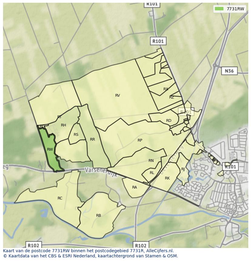 Afbeelding van het postcodegebied 7731 RW op de kaart.