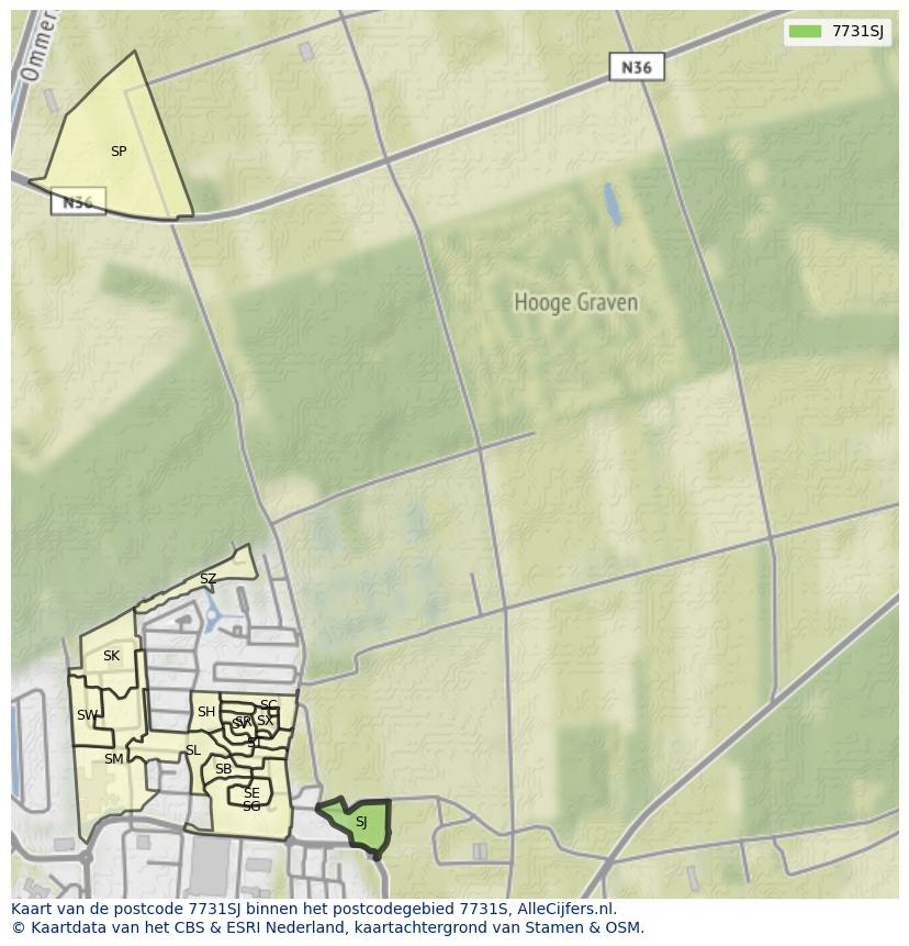 Afbeelding van het postcodegebied 7731 SJ op de kaart.