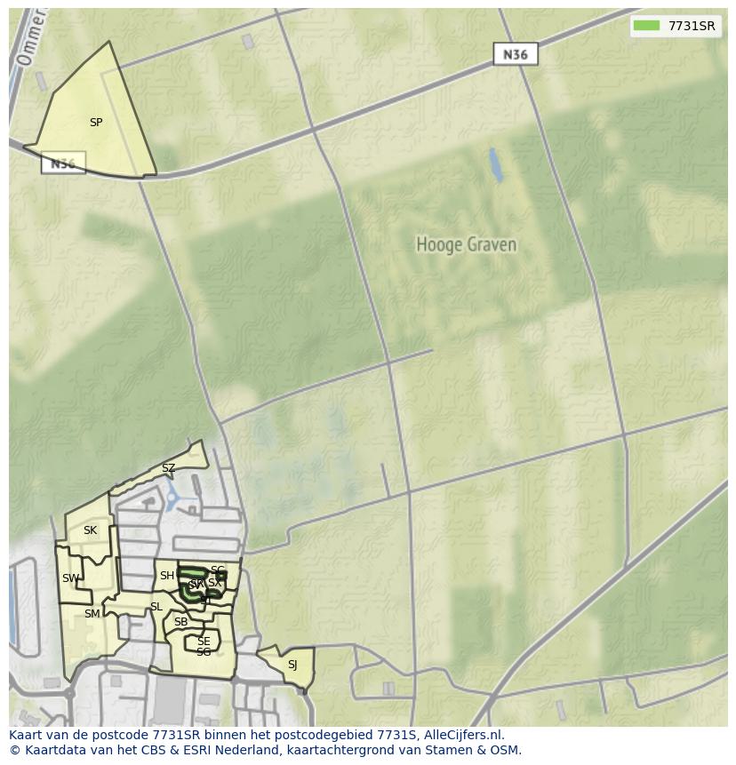 Afbeelding van het postcodegebied 7731 SR op de kaart.