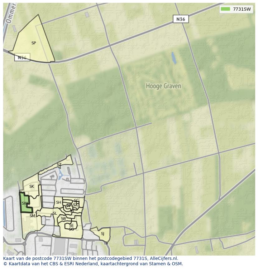 Afbeelding van het postcodegebied 7731 SW op de kaart.