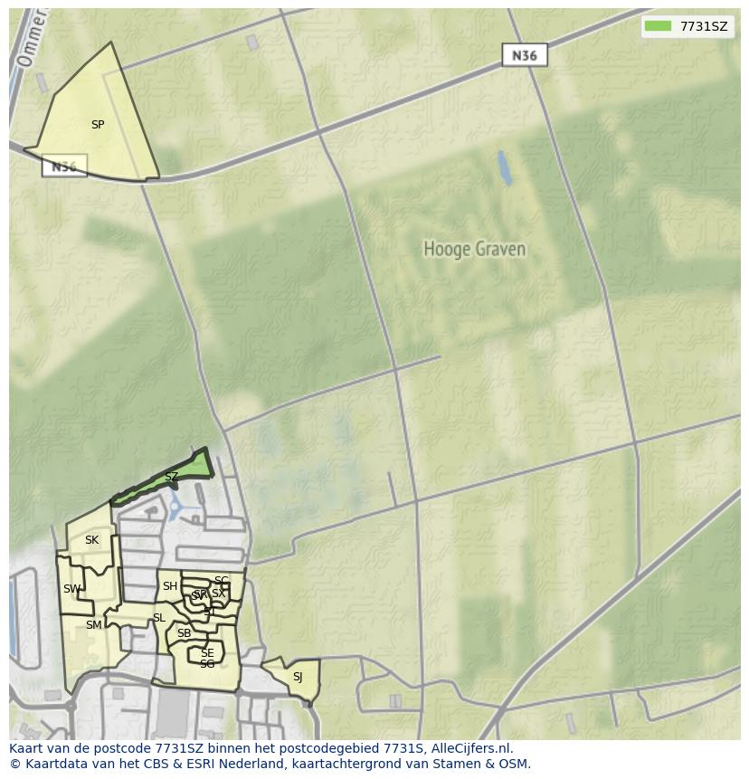 Afbeelding van het postcodegebied 7731 SZ op de kaart.