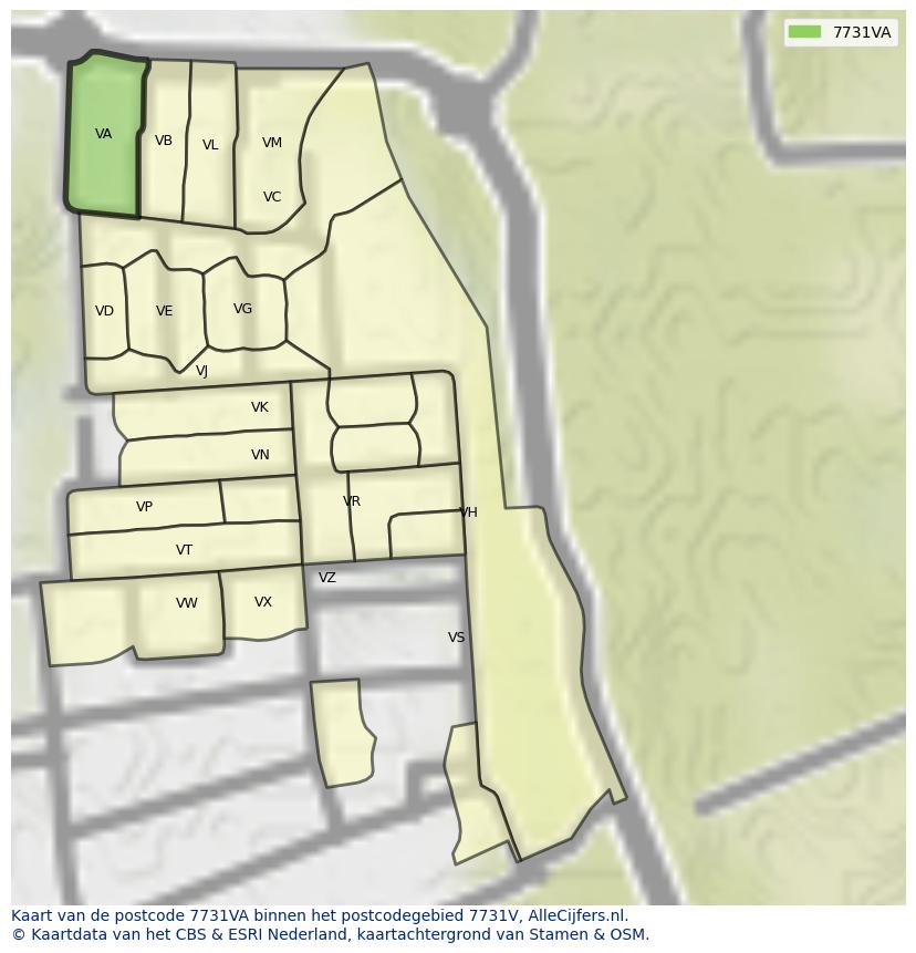 Afbeelding van het postcodegebied 7731 VA op de kaart.