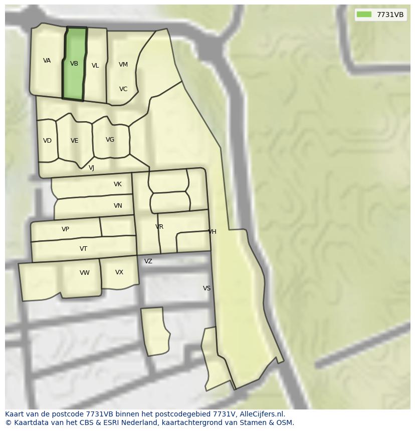 Afbeelding van het postcodegebied 7731 VB op de kaart.