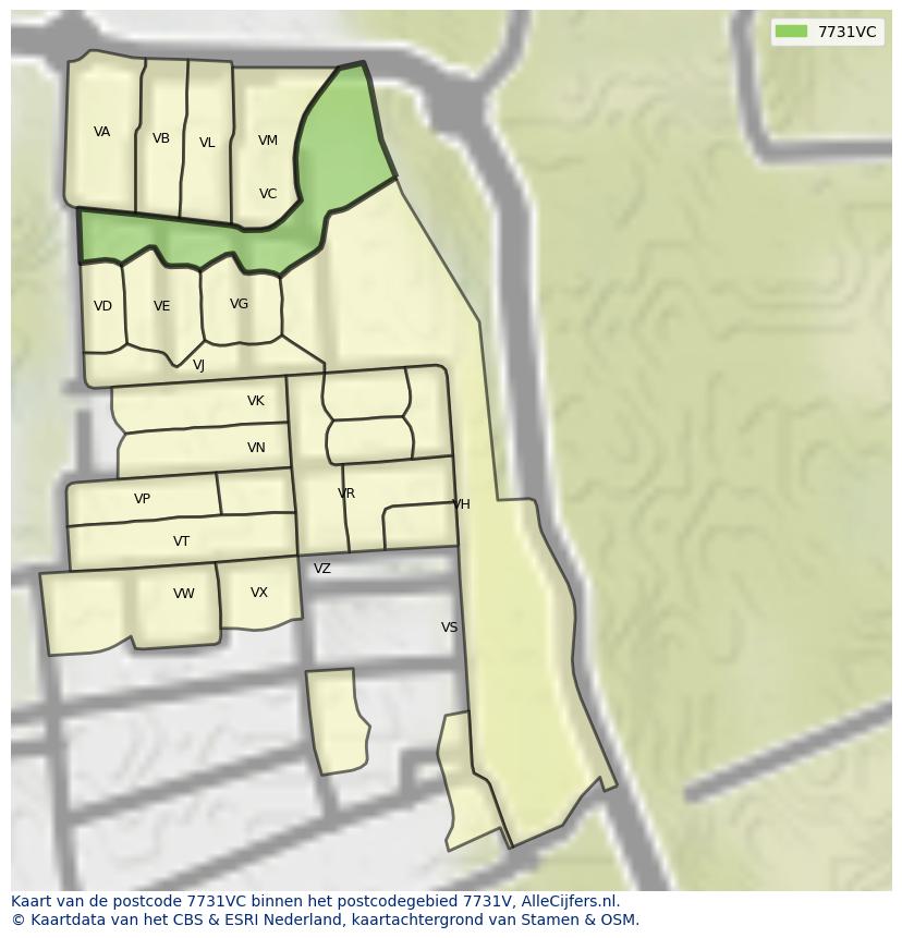 Afbeelding van het postcodegebied 7731 VC op de kaart.