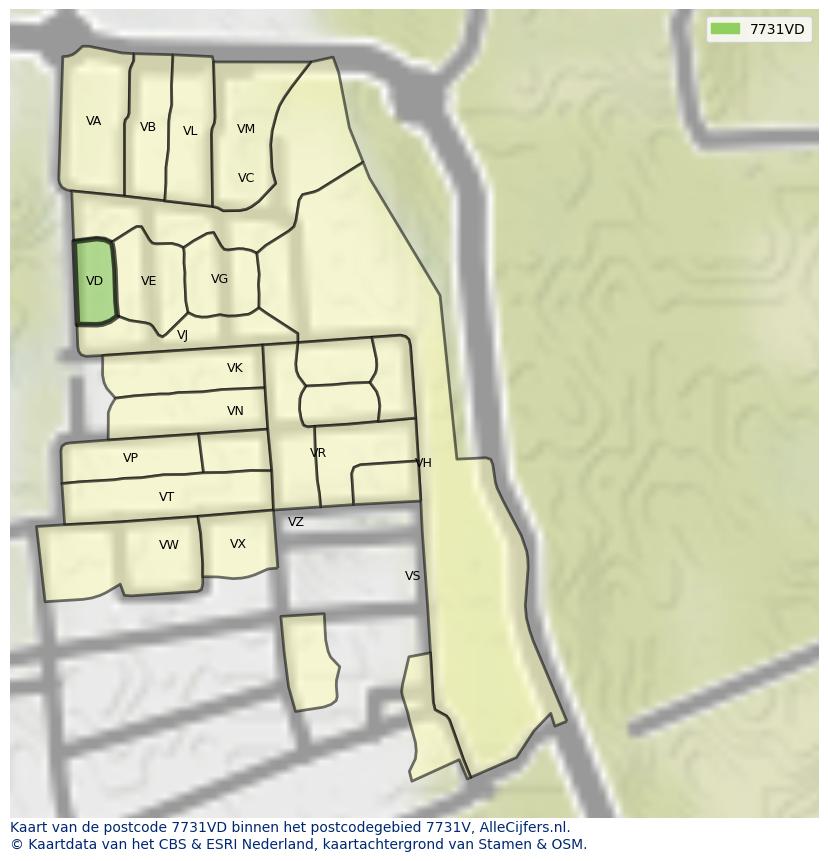 Afbeelding van het postcodegebied 7731 VD op de kaart.