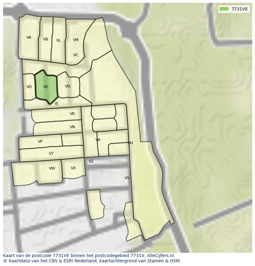Afbeelding van het postcodegebied 7731 VE op de kaart.