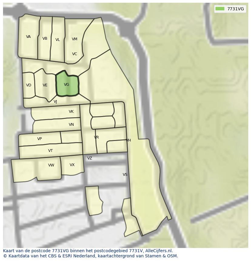 Afbeelding van het postcodegebied 7731 VG op de kaart.
