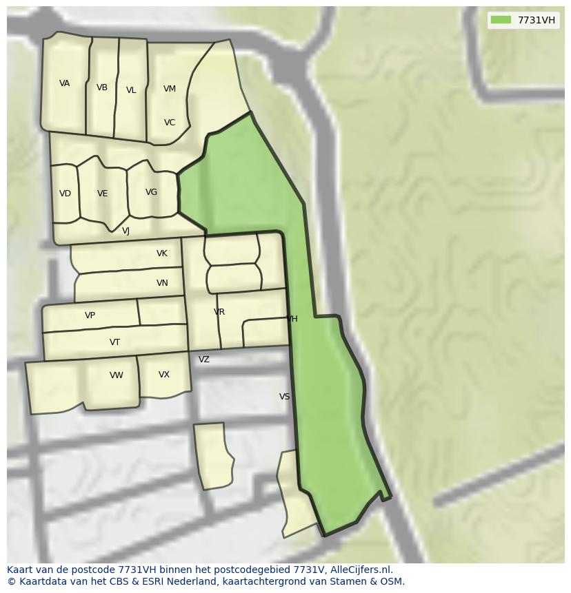 Afbeelding van het postcodegebied 7731 VH op de kaart.