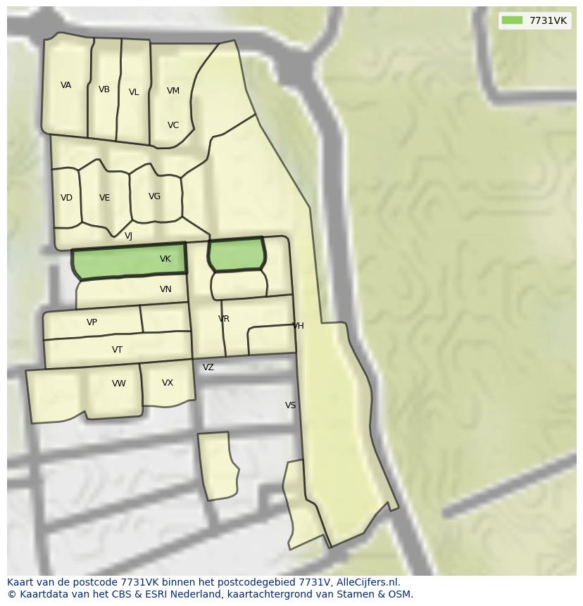 Afbeelding van het postcodegebied 7731 VK op de kaart.