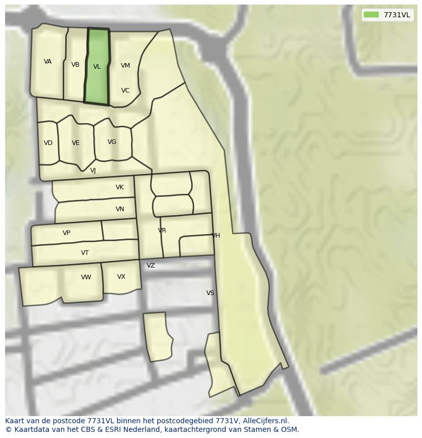 Afbeelding van het postcodegebied 7731 VL op de kaart.