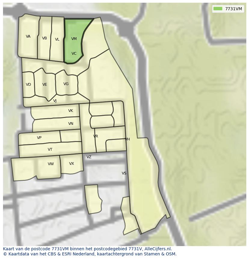 Afbeelding van het postcodegebied 7731 VM op de kaart.