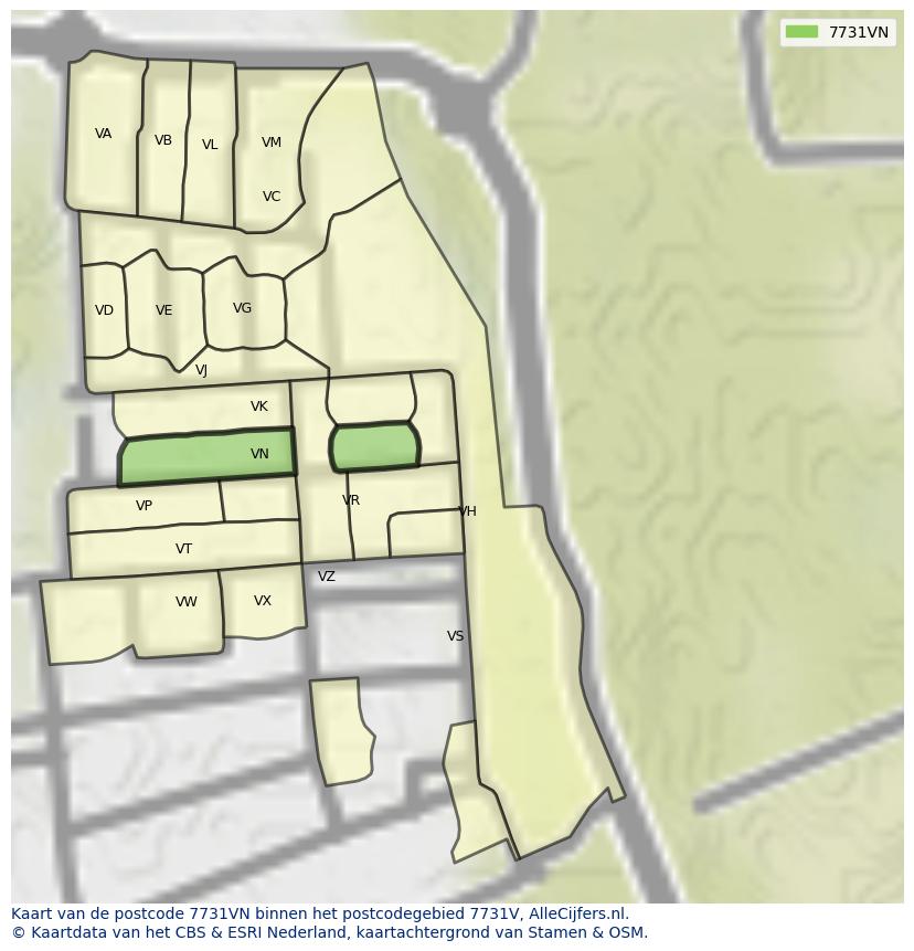 Afbeelding van het postcodegebied 7731 VN op de kaart.