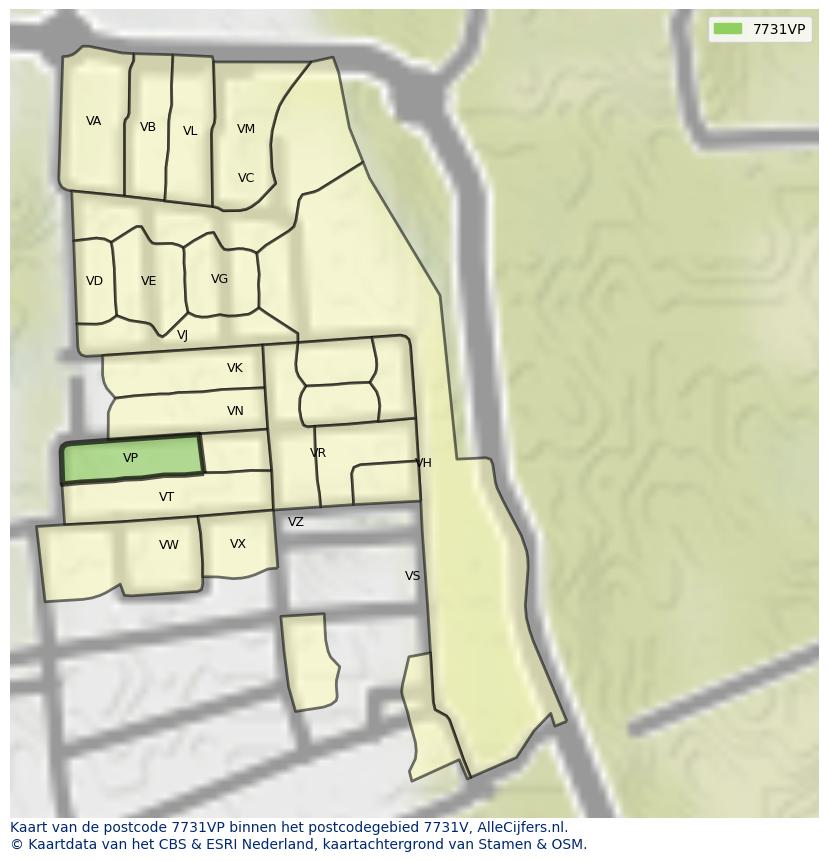 Afbeelding van het postcodegebied 7731 VP op de kaart.
