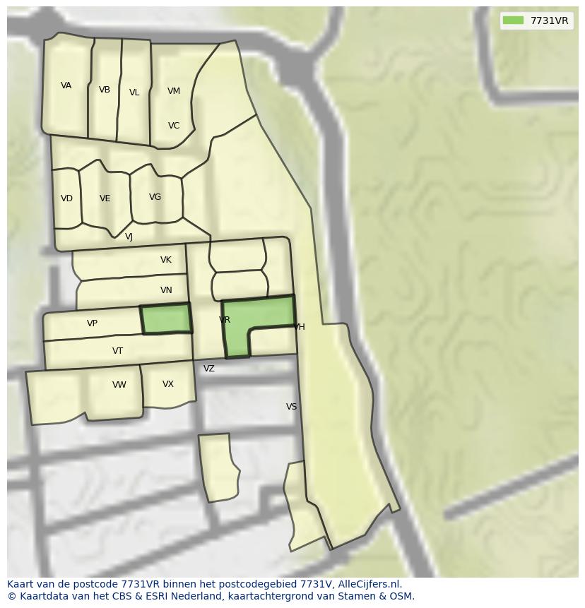 Afbeelding van het postcodegebied 7731 VR op de kaart.