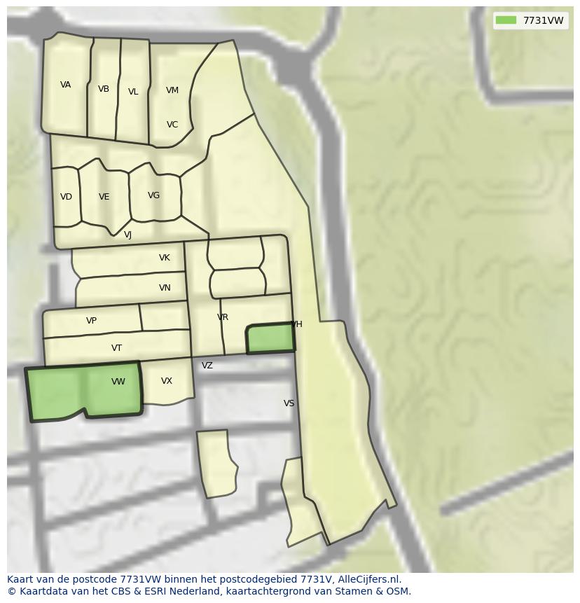 Afbeelding van het postcodegebied 7731 VW op de kaart.