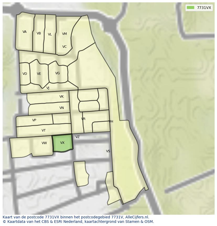 Afbeelding van het postcodegebied 7731 VX op de kaart.