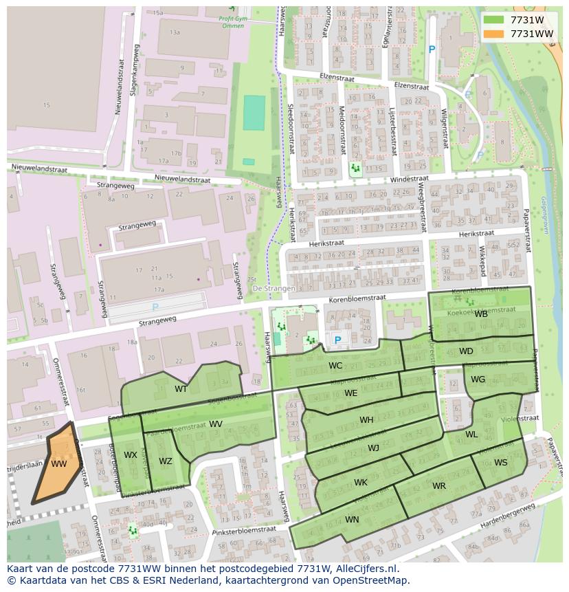 Afbeelding van het postcodegebied 7731 WW op de kaart.