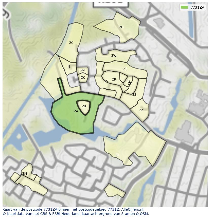Afbeelding van het postcodegebied 7731 ZA op de kaart.