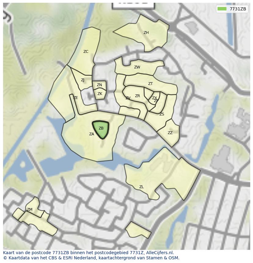 Afbeelding van het postcodegebied 7731 ZB op de kaart.