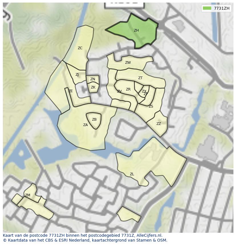 Afbeelding van het postcodegebied 7731 ZH op de kaart.