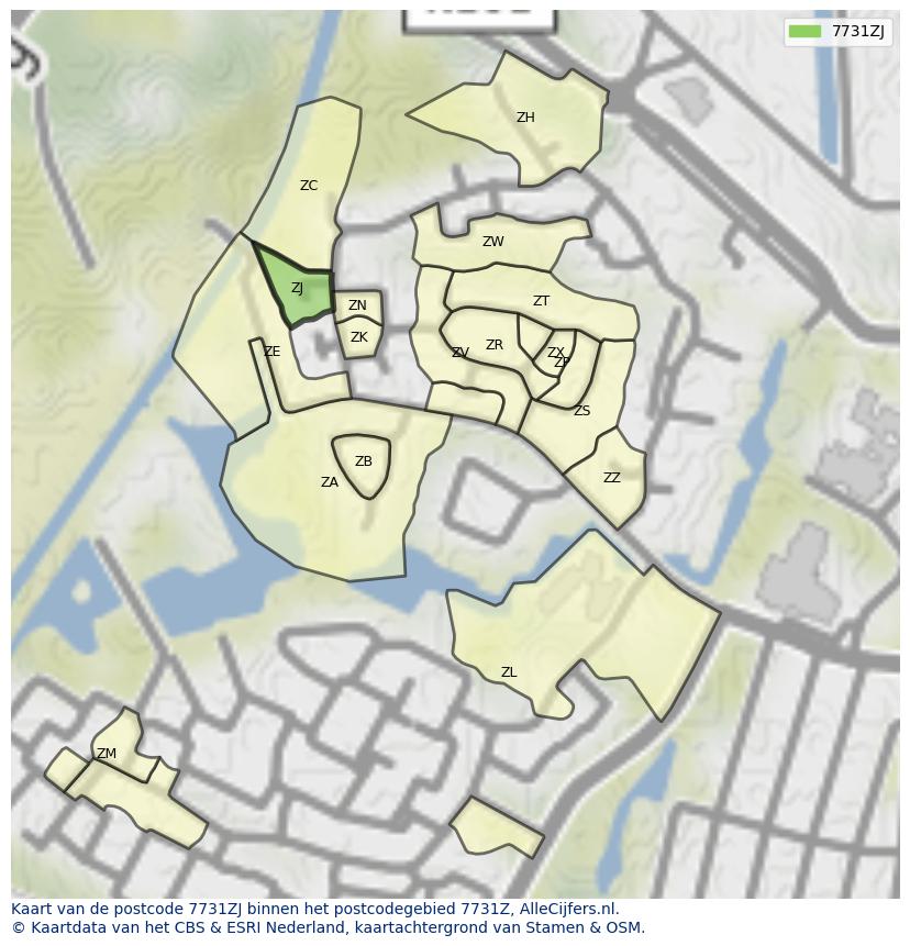 Afbeelding van het postcodegebied 7731 ZJ op de kaart.