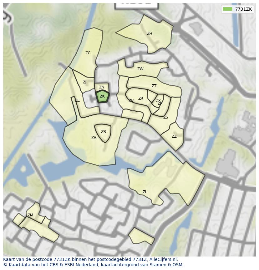 Afbeelding van het postcodegebied 7731 ZK op de kaart.