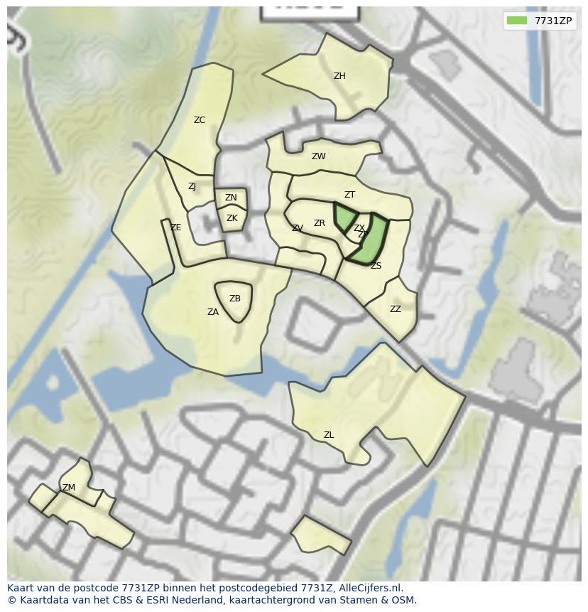 Afbeelding van het postcodegebied 7731 ZP op de kaart.