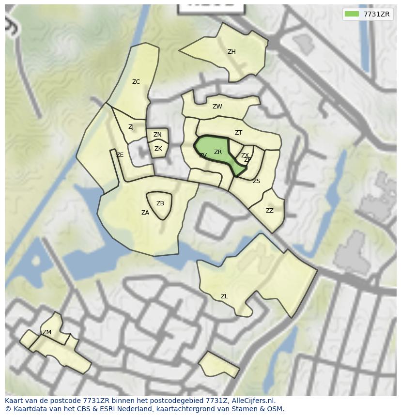 Afbeelding van het postcodegebied 7731 ZR op de kaart.