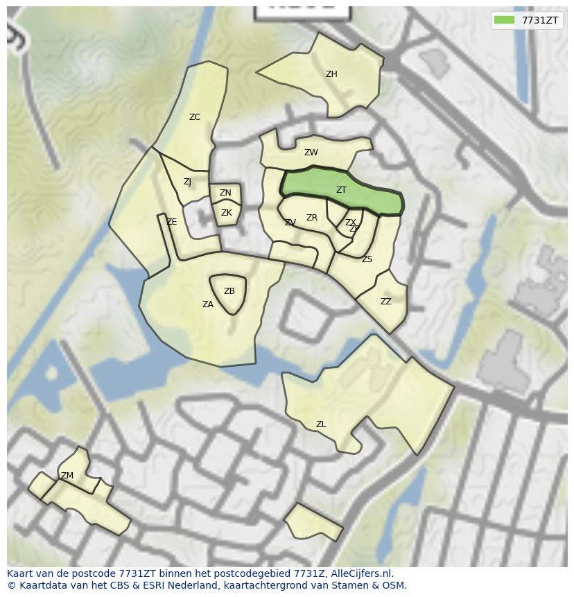 Afbeelding van het postcodegebied 7731 ZT op de kaart.