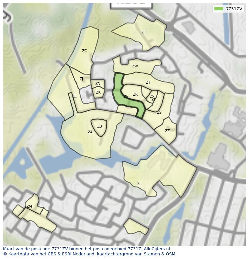 Afbeelding van het postcodegebied 7731 ZV op de kaart.