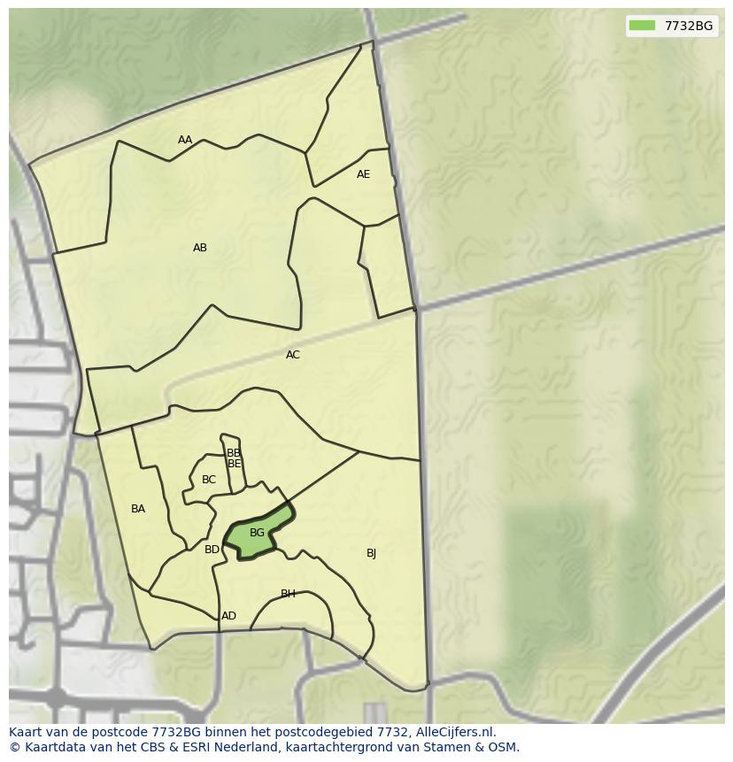 Afbeelding van het postcodegebied 7732 BG op de kaart.
