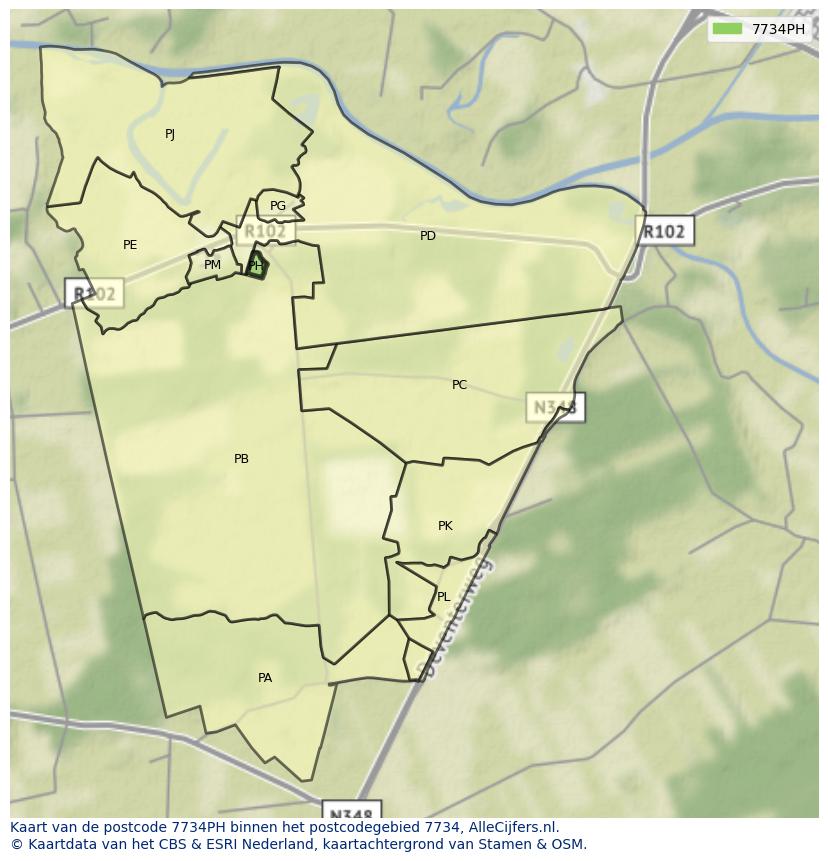 Afbeelding van het postcodegebied 7734 PH op de kaart.