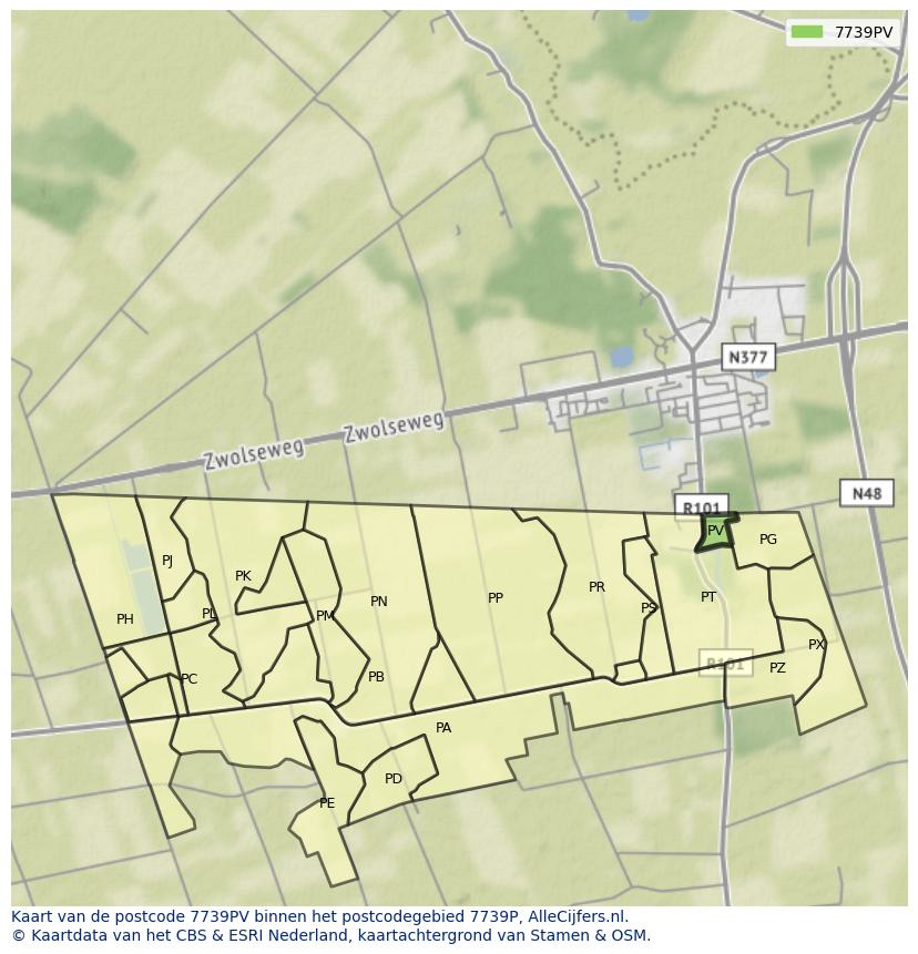 Afbeelding van het postcodegebied 7739 PV op de kaart.