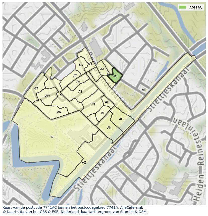 Afbeelding van het postcodegebied 7741 AC op de kaart.