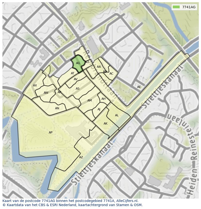 Afbeelding van het postcodegebied 7741 AG op de kaart.