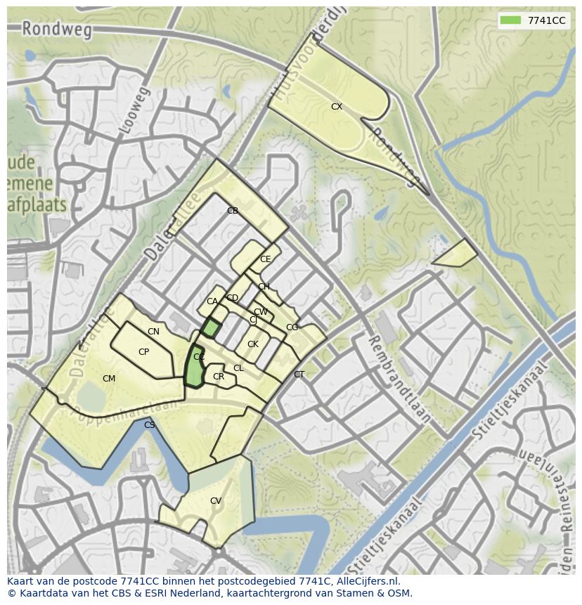 Afbeelding van het postcodegebied 7741 CC op de kaart.