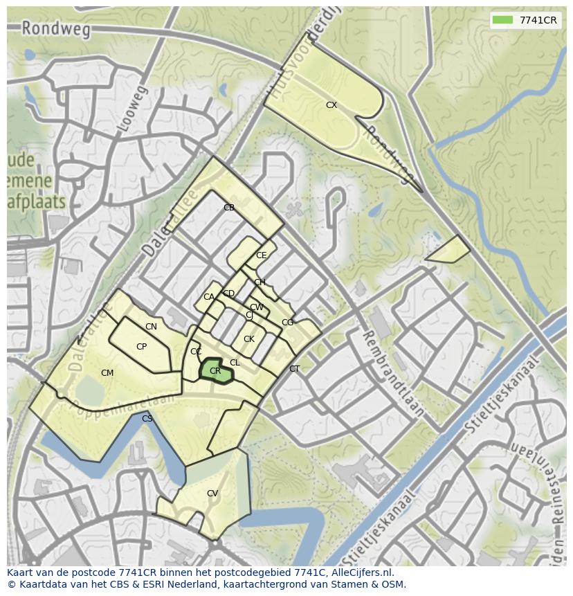 Afbeelding van het postcodegebied 7741 CR op de kaart.