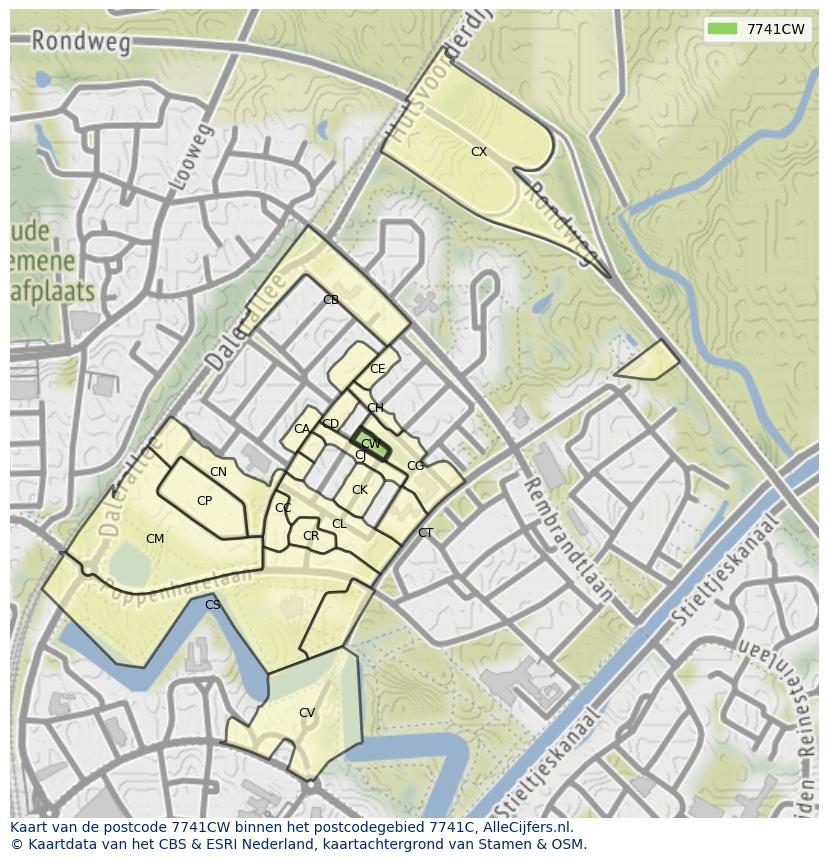 Afbeelding van het postcodegebied 7741 CW op de kaart.